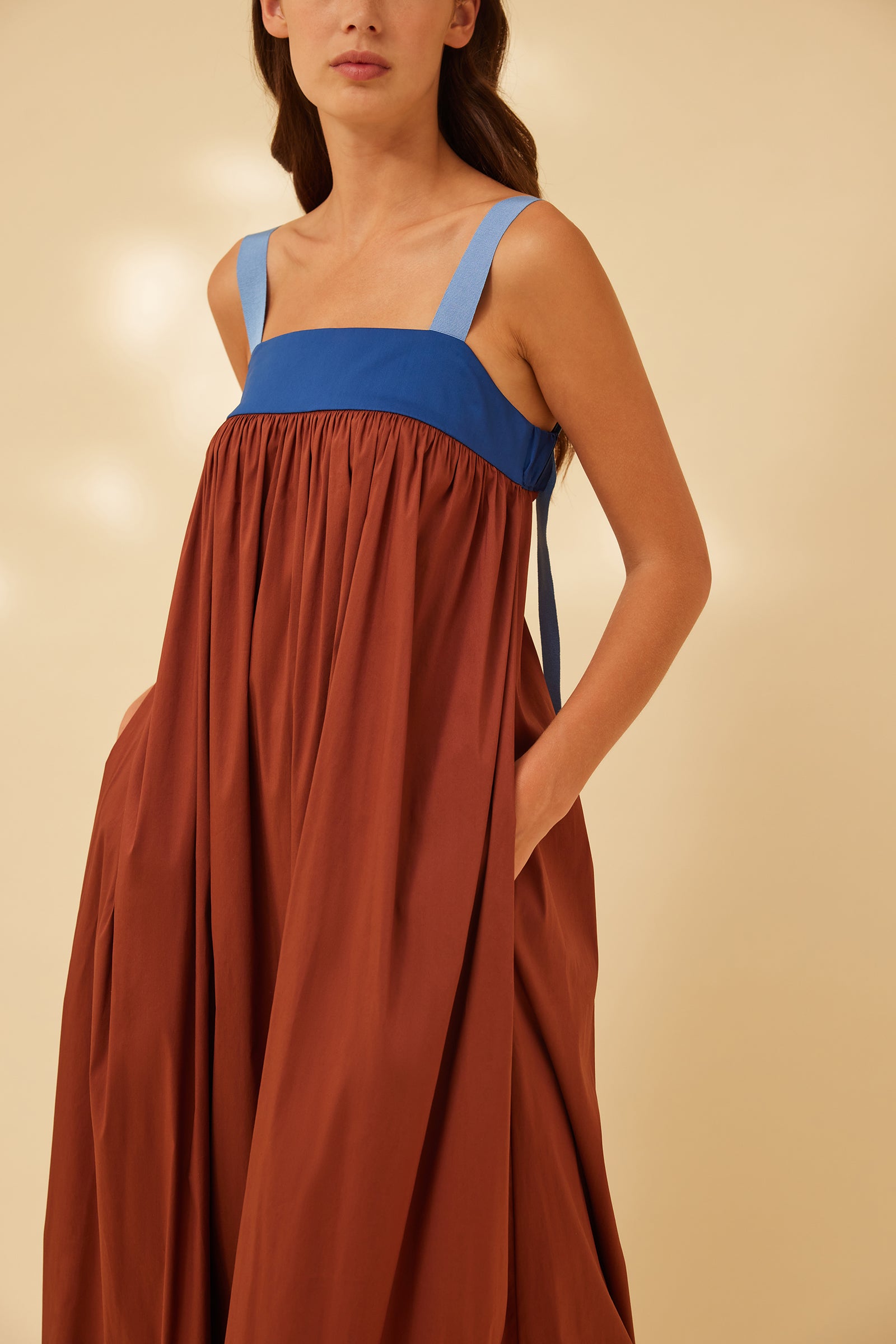 BICOLOR POPLIN LONG DRESS