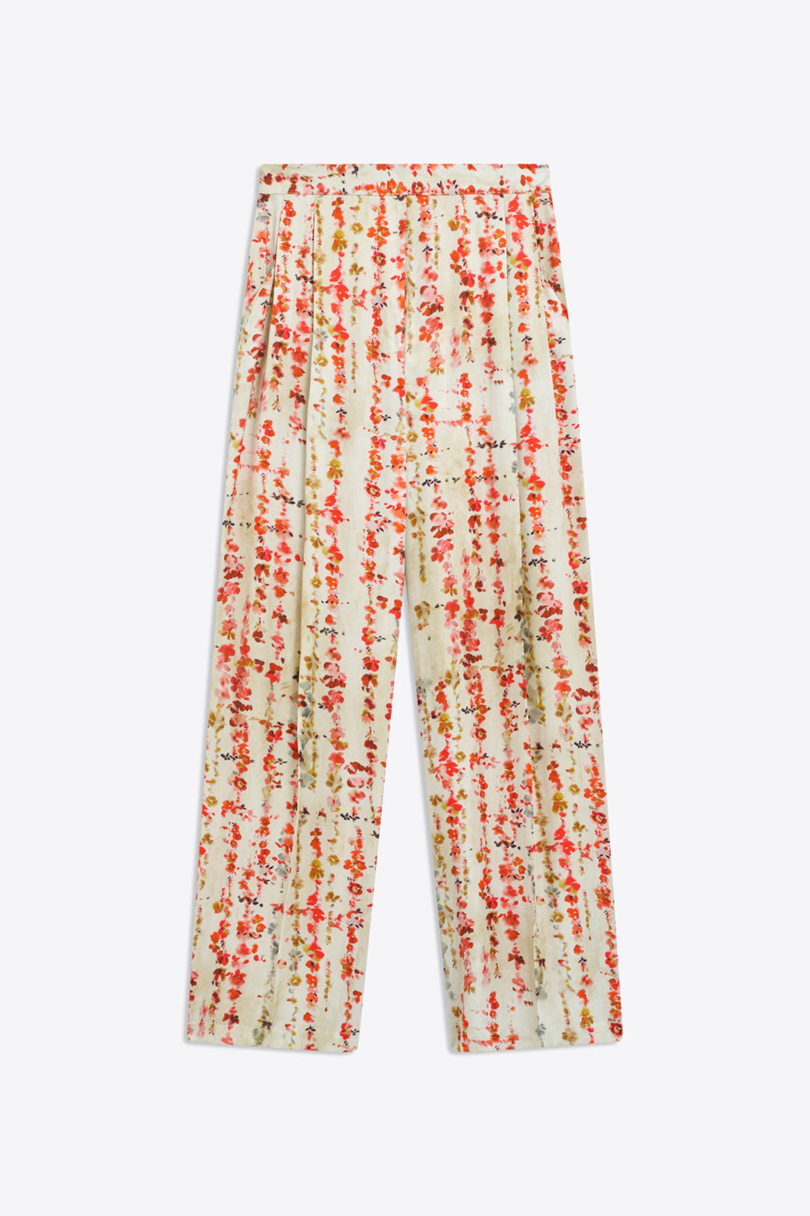 PALAZZO TROUSERS WITH RED FLOWER PRINT