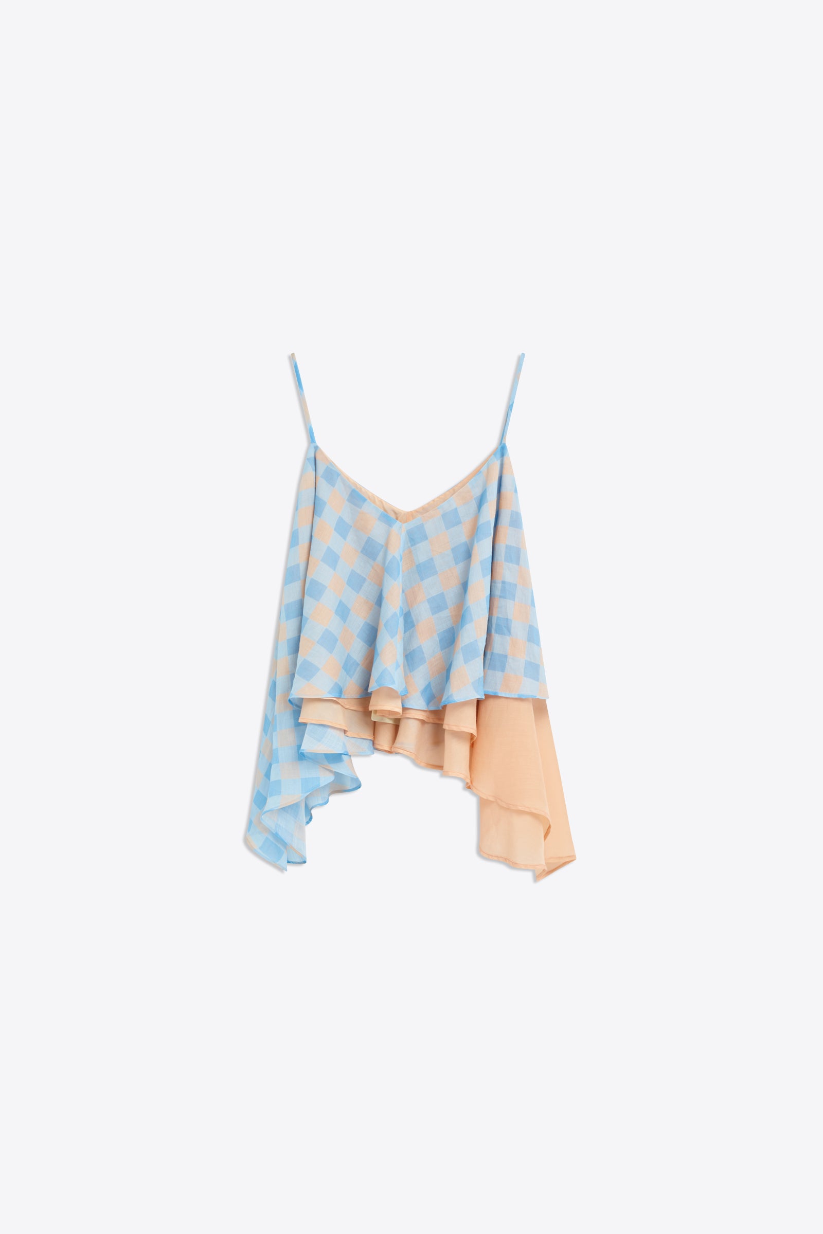 BICOLOR RAMIE TOP WITH CHECK PRINT