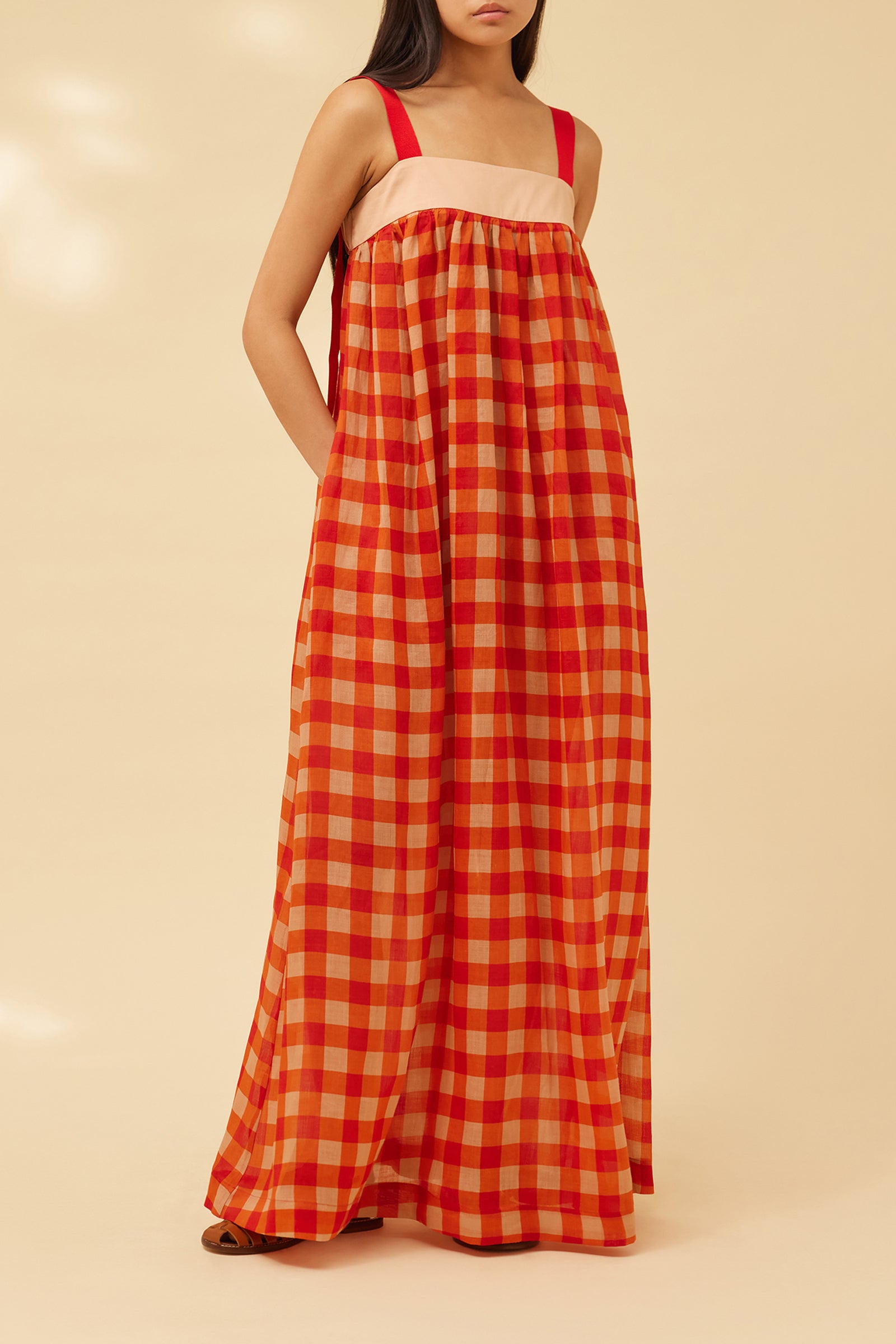 LONG DRESS WITH CHECK PRINT