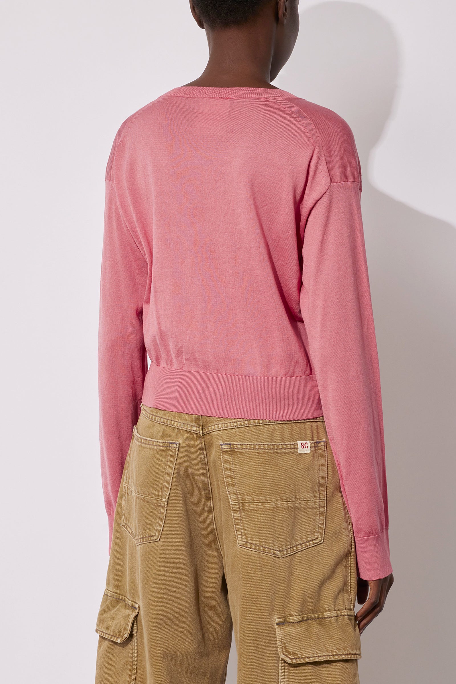 MERCERIZED COTTON V-NECK CROPPED SWEATER