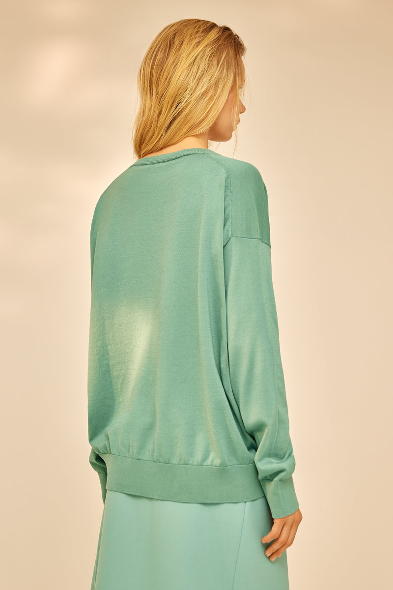 MERCERIZED COTTON V-NECK SWEATER