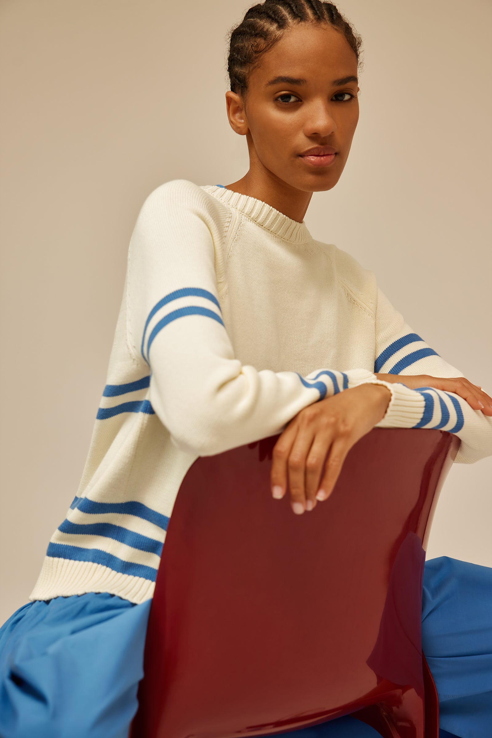STRIPED SWEATER WITH LOGO EMBROIDERY