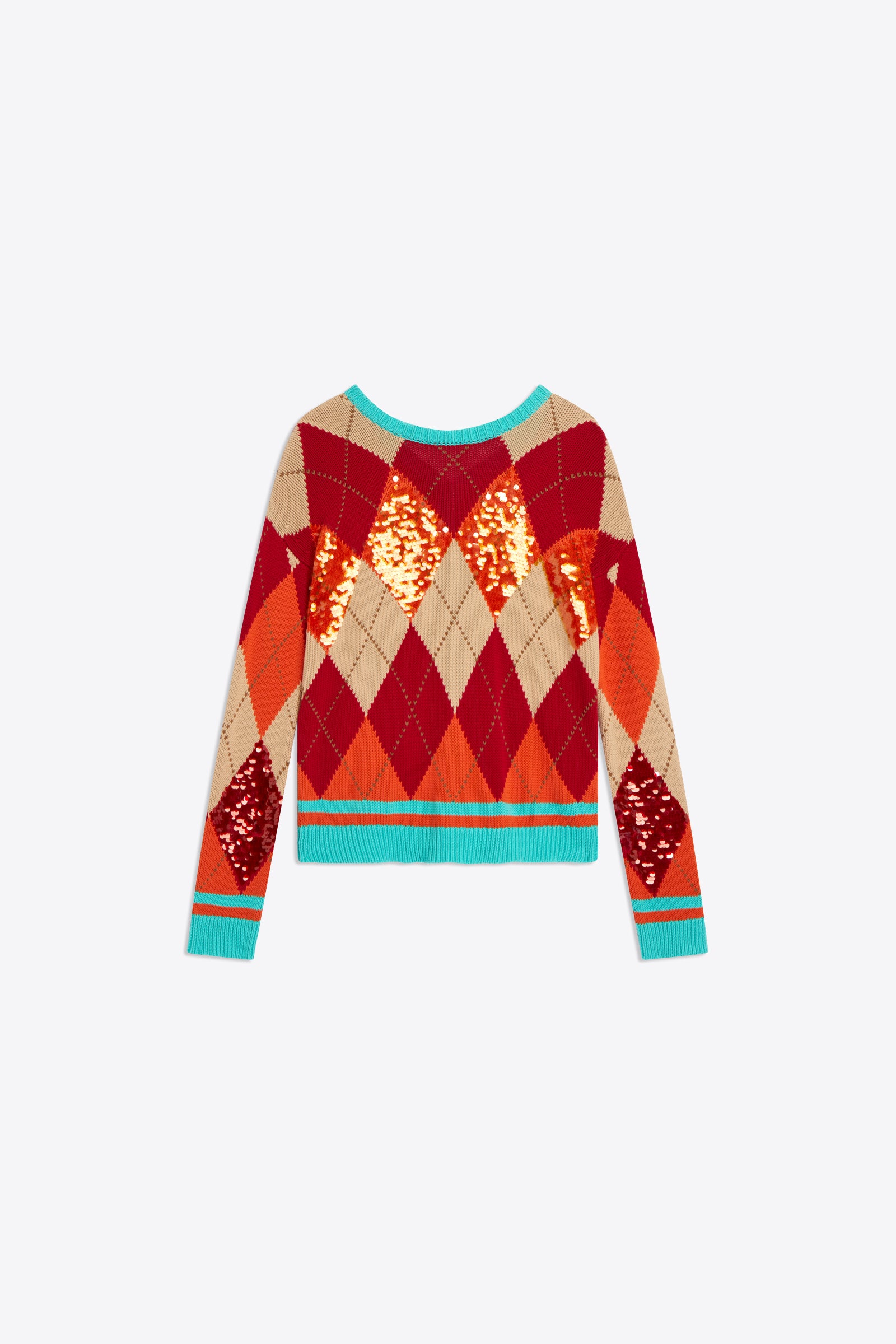 COTTON SWEATER WITH SEQUINS AND DIAMOND PATTERN